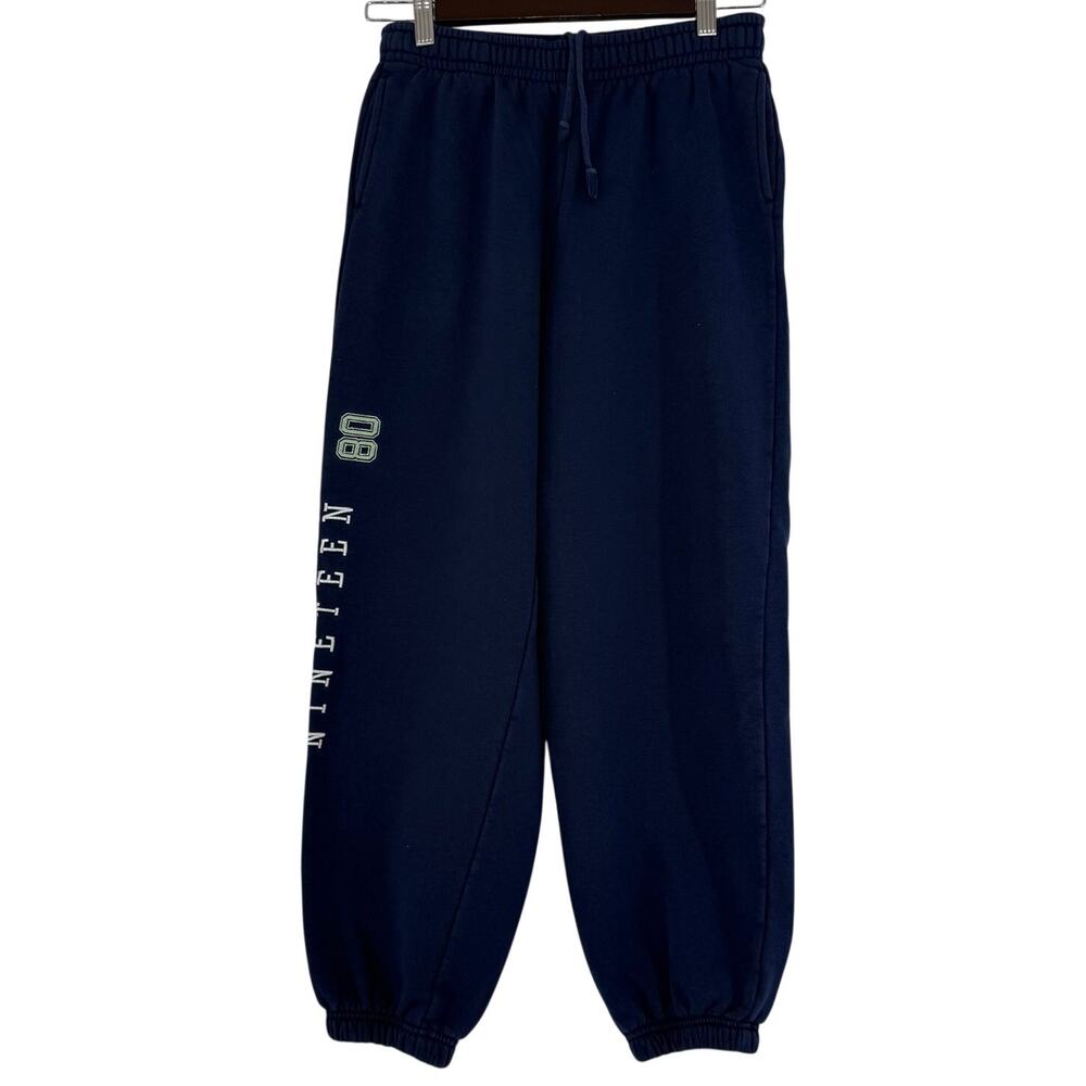 PacSun Sweatpants Adult XS Navy Fleece Joggers 1980 Graphic Elastic Cuff